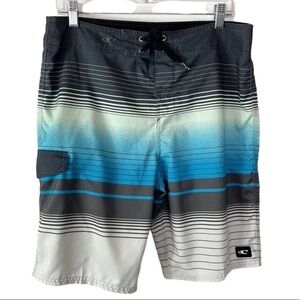 O'Neill Shorts Men 32 Gray Striped Hybrid Cargo Pocket Lace Up Inseam 10"